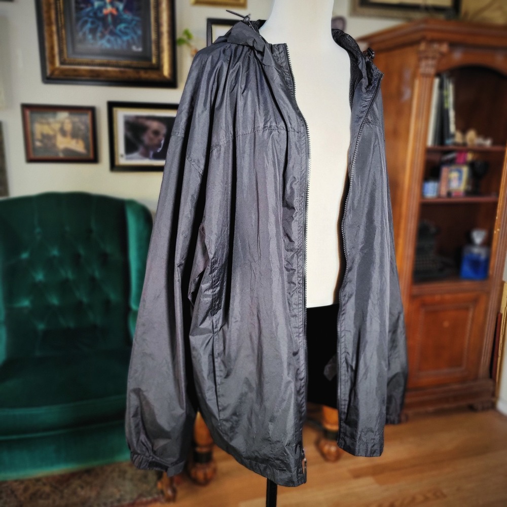 eb79 Windbreaker Jacket Black Hooded Full Zip Lightweight Plus Size Mens 4XL New - Picture 5 of 6